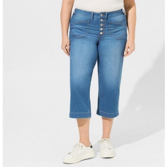 Torrid Crop Wide Leg Vintage Stretch Button Fly Mid-Rise Jean Y2K - Picture 1 of 16